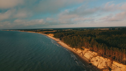 Sunset near coastline Baltic sea Jurkalne Aerial view Latvia