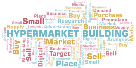 Hypermarket Building word cloud. Vector made with text only.