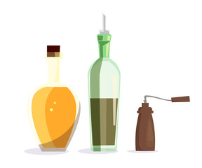 Cooking oil and spices flat vector illustration