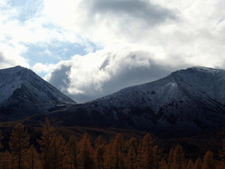 Naklejka premium Autumn in mountains deep in Siberia