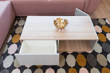Table in contemporary living room interior