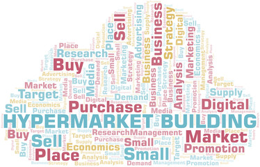 Obraz premium Hypermarket Building word cloud. Vector made with text only.