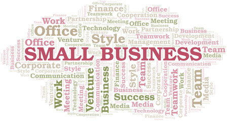 Small Business word cloud. Collage made with text only.