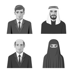 Vector illustration of face and person logo. Set of face and portrait vector icon for stock.