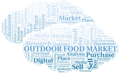Outdoor Food Market word cloud. Vector made with text only.