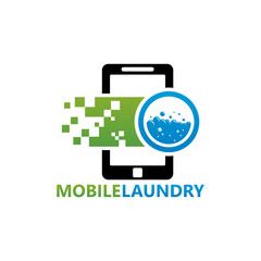 Fototapeta na wymiar Mobile Laundry Logo Template Design Vector, Emblem, Design Concept, Creative Symbol, Icon