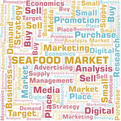 Seafood Market word cloud. Vector made with text only.