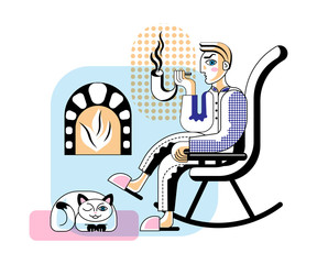 Man smoking pipe flat vector illustration