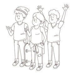 Teenagers friends smiling and greeting in black and white