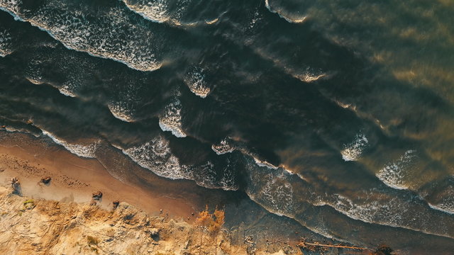 Sunset Near Coastline Baltic Sea Jurkalne Aerial View Latvia