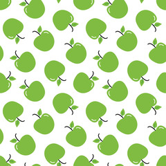 Vector cartoon style seamless pattern background with fresh green apples for vegan and autumn harvest design.