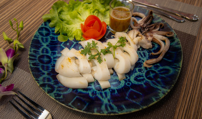 Thai food, steamed squid, seafood