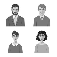 Vector design of face and person icon. Set of face and portrait stock vector illustration.