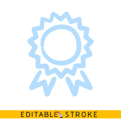 Star ribbon award. Blue color doodle sketch. Editable line icon. Stock vector illustration.