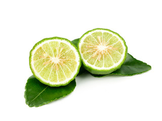 Naklejka na ściany i meble fresh bergamot fruit, Kaffir Lime, Citrus bergamia with leaf isolated on white background