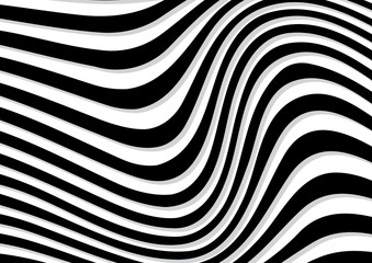 Abstract rippled or black wave lines pattern on white background and texture.