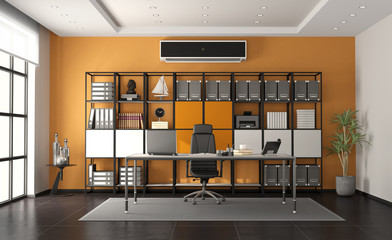 Gray and orange modern office