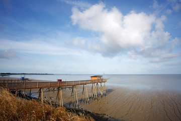 the carrelets fishing huts of the  Charron bay in charente maritime coast