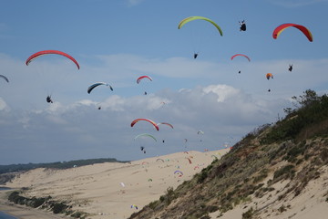 France. Parasailing of the Dunes du PIlat at the Atlantique coast