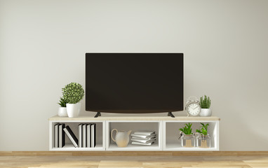 Mockup Smart Tv , living room with decoraion zen style minimal design. 3d rendering