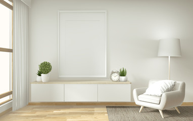 Fototapeta na wymiar shelf tv in zen modern empty room, mock up minimal design, 3d rendering