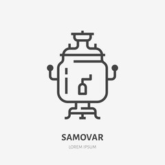 Samovar flat line icon. Vector thin sign of russian tradition hot drink, outline illustration