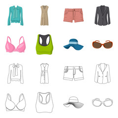 Vector design of woman and clothing icon. Set of woman and wear vector icon for stock.
