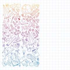 Fototapeta premium Back to school vector pattern. Education icons for children.