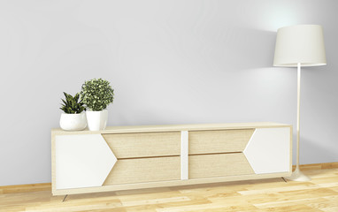 Mock up TV cabinet and display with room minimal design and decoraion japanese style.3d rendering