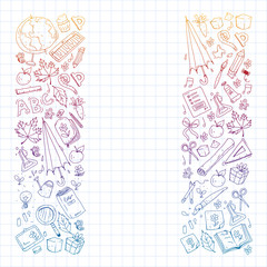 Back to school vector pattern. Education icons for children.