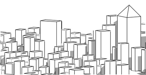 Fototapeta premium Cityscape modern architecture The scenery of the city, high-rise buildings, lines that show the modern, Sketch style. Illustration.