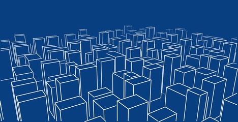 Cityscape modern architecture The scenery of the city, high-rise buildings, lines that show the modern, Sketch style. Illustration.