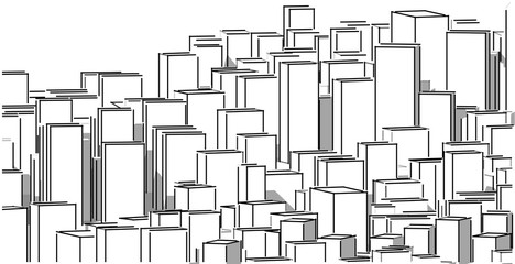 Cityscape modern architecture The scenery of the city, high-rise buildings, lines that show the modern, Sketch style. Illustration.