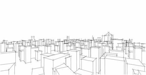 Cityscape modern architecture The scenery of the city, high-rise buildings, lines that show the modern, Sketch style. Illustration.