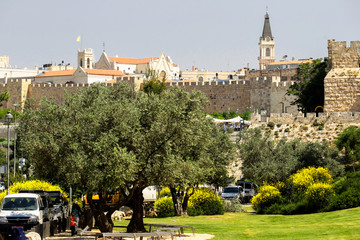 Old City wall near the Jaffa Gate in Jerusalem, Israel.  April 2013