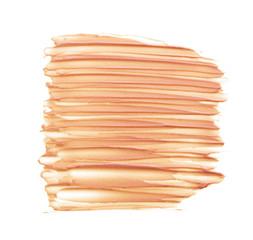 Gently beige strokes and texture of face highlighter or acrylic paint isolated on white background