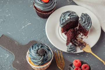 Homemade cupcakes traditional American sweet baked dessert with berries