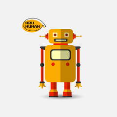 Retro vintage funny vector robot icon in flat style isolated on grey background. Vector vintage illustration of flat Chatbot icon. Customer support service chat bot. Cute cartoon retro robot icon