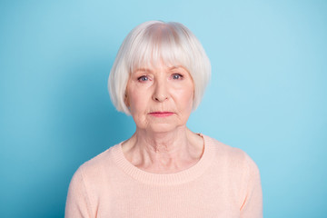 Close-up portrait of her she nice attractive well-groomed content calm focused gray-haired mam lady...