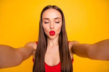 Self-portrait of her she nice-looking attractive glamorous lovely lovable winsome charming tender...