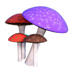 3D Rendering Mushrooms on White