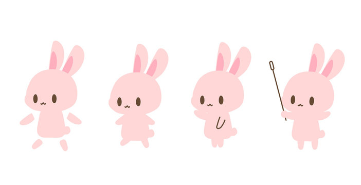 ピンクうさぎイラスト うさ耳顔手足胴体パーツ分け素材 指し棒 指示 教えるイラストアイコン Stock ベクター Adobe Stock