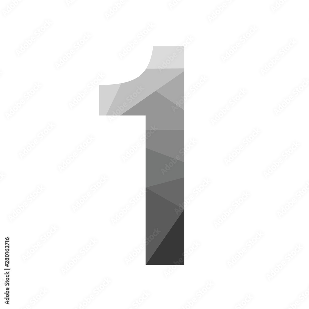 Wall mural grey vector polygon one number font with long shadow. low poly illustration of flat design.