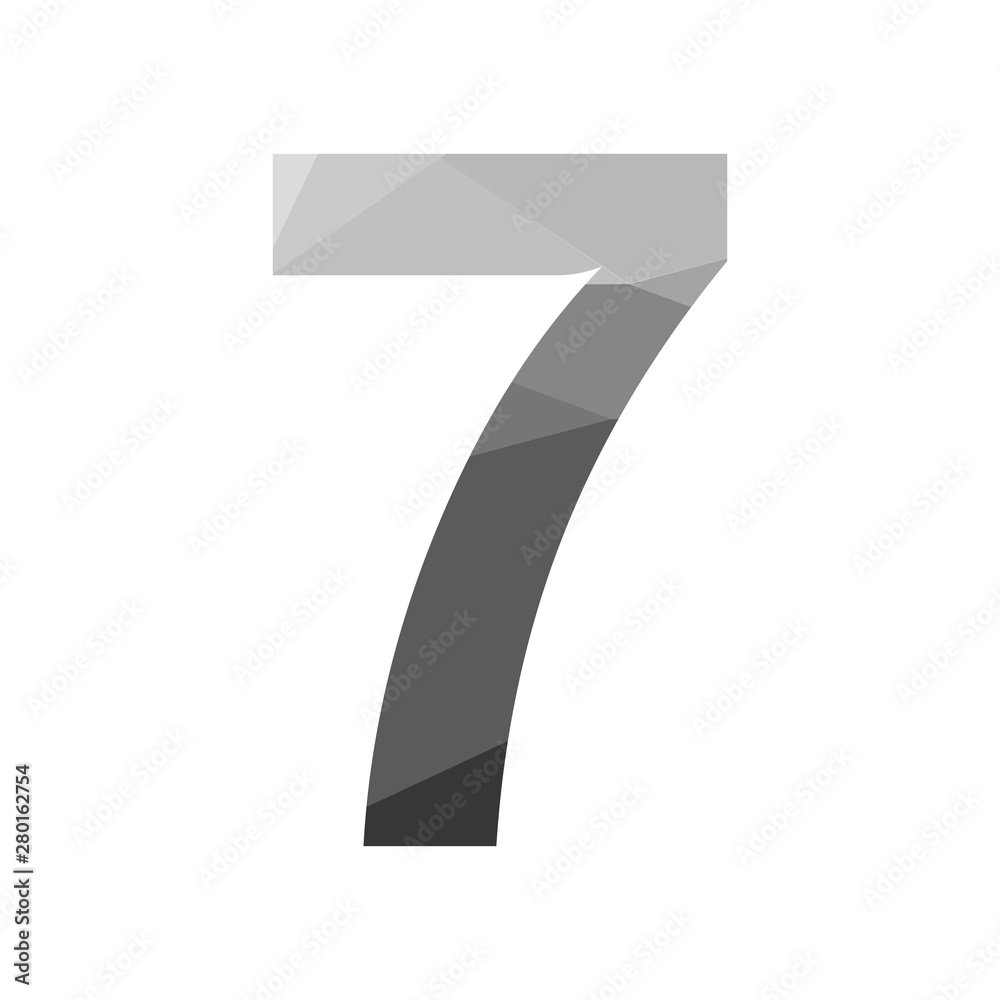Wall mural grey vector polygon seven number font with long shadow. low poly illustration of flat design.