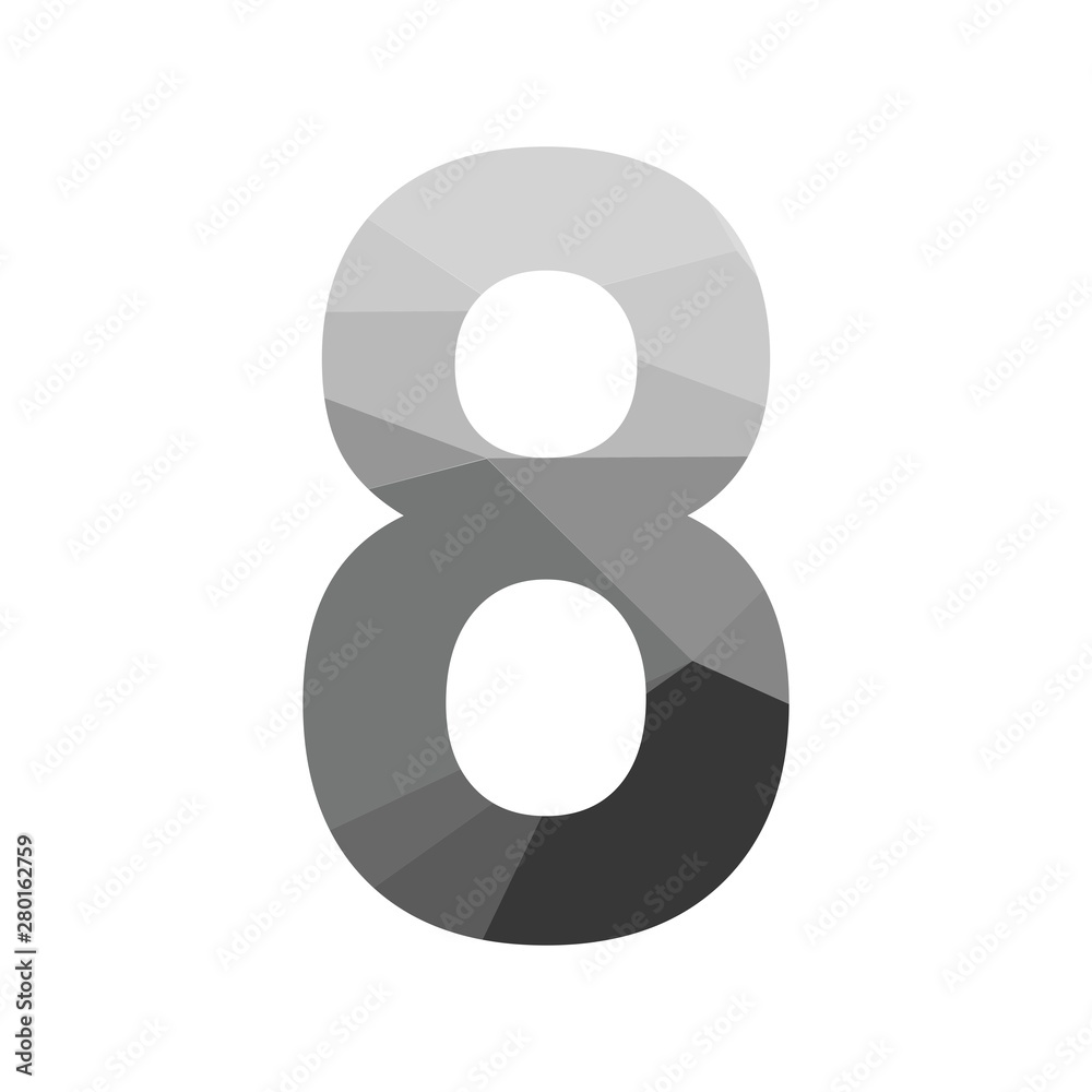 Wall mural grey vector polygon eight number font with long shadow. low poly illustration of flat design.