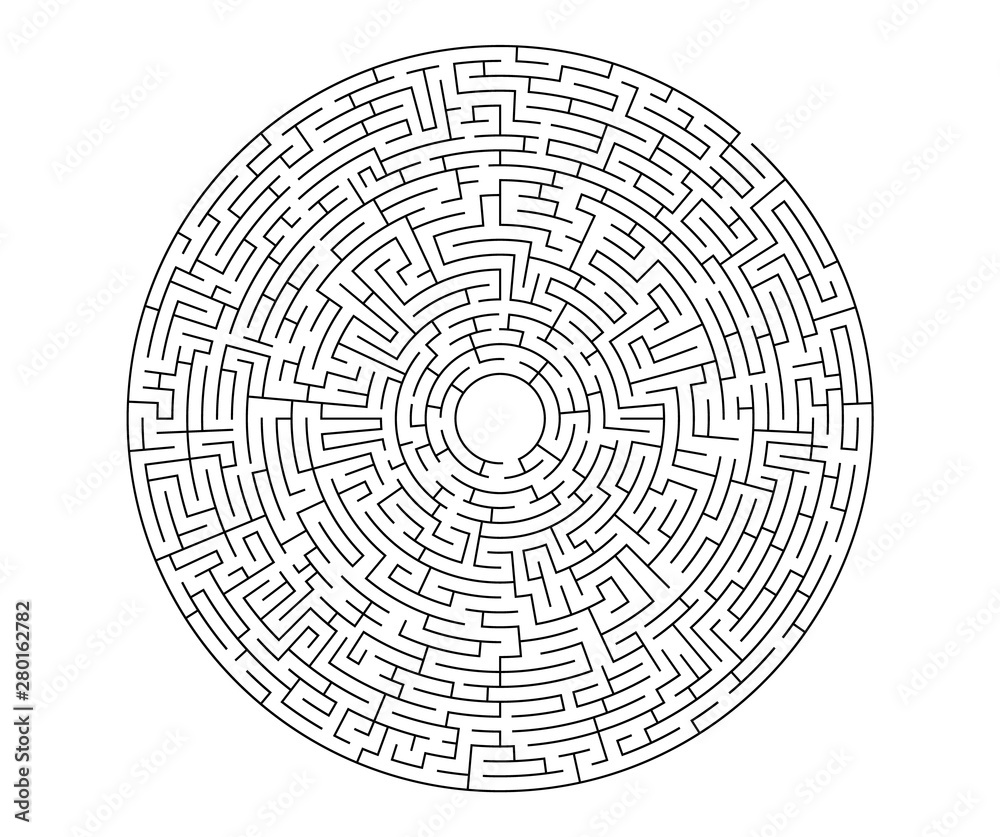 Wall mural black vector labyrinth in flat style on an isolated white background. round maze puzzle. a game for 