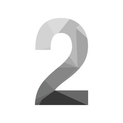 Grey vector polygon two number font with long shadow.  Low poly illustration of flat design.