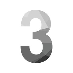Grey vector polygon three number font with long shadow.  Low poly illustration of flat design.