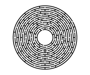 Fototapeta na wymiar Black vector labyrinth in flat style on an isolated white background. Round maze puzzle. A game for the of logic, intelligence, find the way exit from the circle.