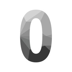 Grey vector polygon zero number font with long shadow.  Low poly illustration of flat design.
